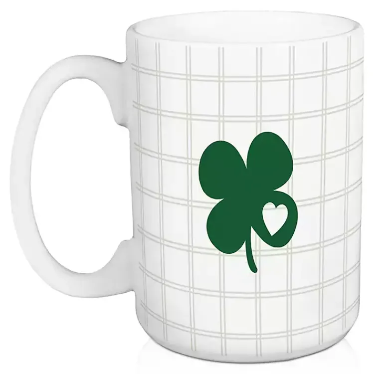 St Patricks Day Decorations>Kirklands Home Green Lucky Plaid Mugs, Set of 2