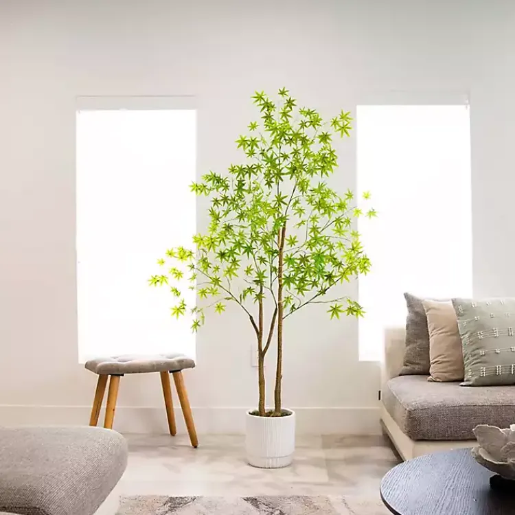 Trees & Topiaries>Kirklands Home Green Maple Tree in White Planter