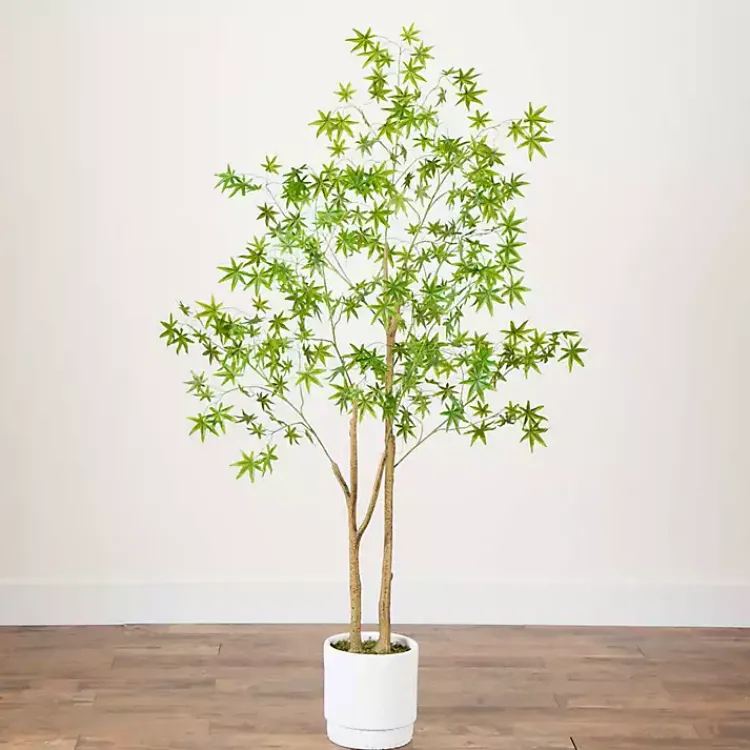 Trees & Topiaries>Kirklands Home Green Maple Tree in White Planter