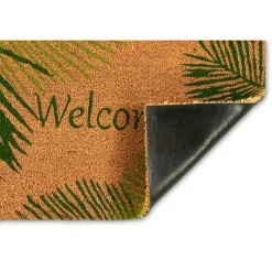 Kirklands Home Green Palm Fronds Welcome Coir Doormat New
