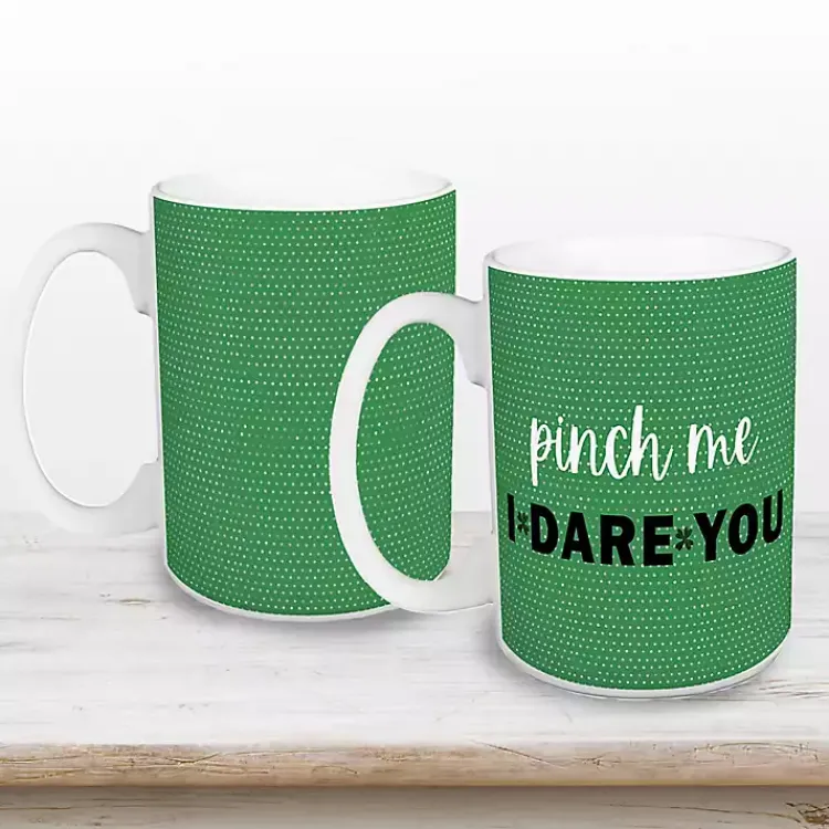 St Patricks Day Decorations>Kirklands Home Green Pinch Me I Dare You Mugs, Set of 2