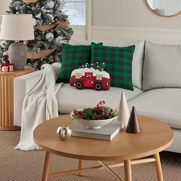 Christmas Pillows>Kirklands Home Green Plaid and Camper Pillows, Set of 3