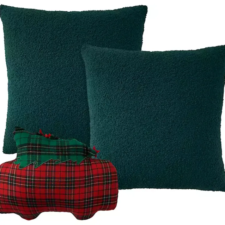 Christmas Pillows>Kirklands Home Green Plaid and Camper Pillows, Set of 3