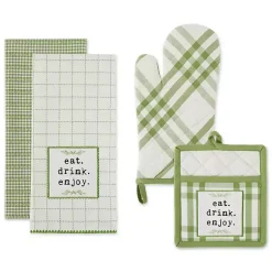 Kirklands Home Green Plaid Eat Drink Enjoy 4-pc. Dish Towel Set New