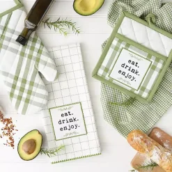 Kirklands Home Green Plaid Eat Drink Enjoy 4-pc. Dish Towel Set New