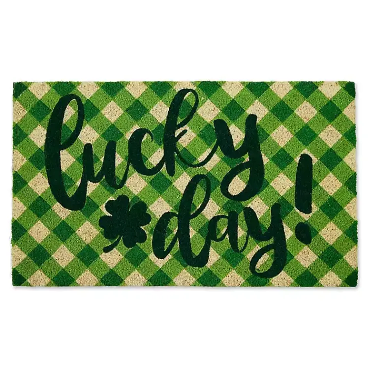 St Patricks Day Decorations>Kirklands Home Green Plaid Lucky Day Doormat