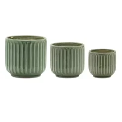 Kirklands Home Ribbed Terracotta Planters, Set of 3 Green Outlet