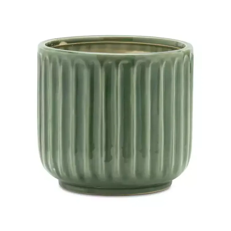 Kirklands Home Ribbed Terracotta Planters, Set of 3 Green Outlet
