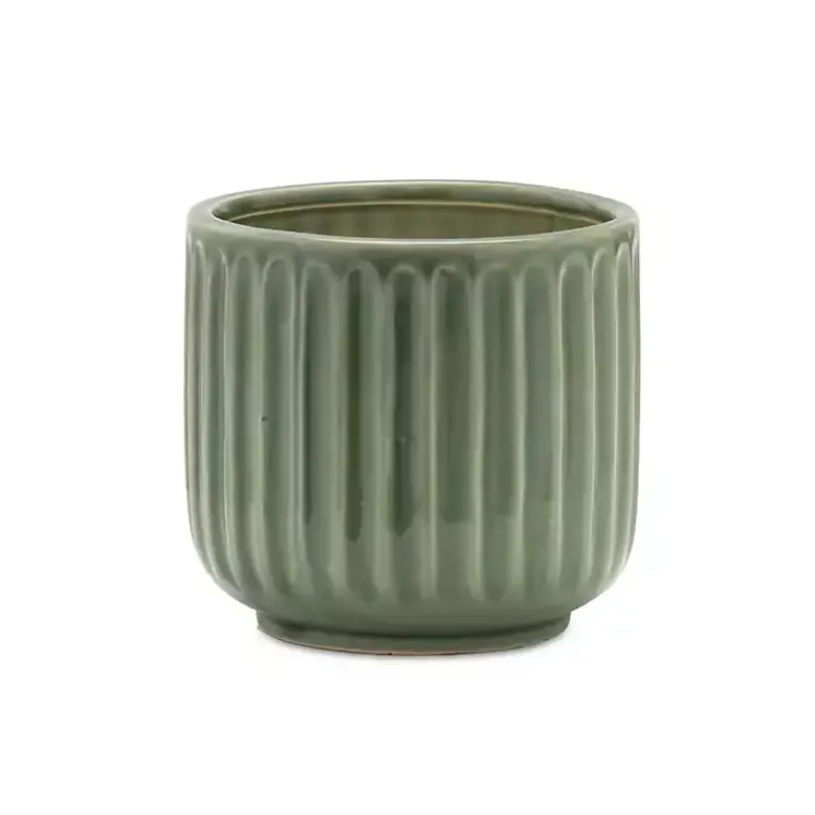 Kirklands Home Ribbed Terracotta Planters, Set of 3 Green Outlet