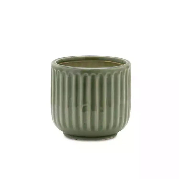 Kirklands Home Ribbed Terracotta Planters, Set of 3 Green Outlet