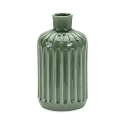 Vases>Kirklands Home Ribbed Terracotta Vase, 9 in. Green