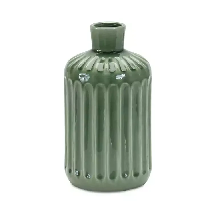 Vases>Kirklands Home Ribbed Terracotta Vase, 9 in. Green