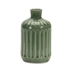 Vases>Kirklands Home Ribbed Terracotta Vase, 7 in. Green