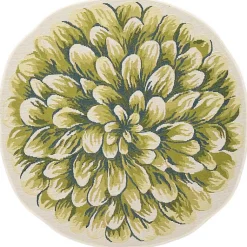 Kirklands Home Round Floral Bloom Indoor/Outdoor Rug, 3x3 Green New