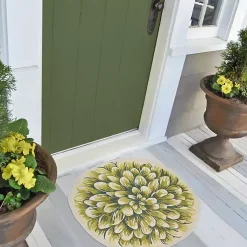 Kirklands Home Round Floral Bloom Indoor/Outdoor Rug, 3x3 Green New
