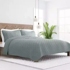 Kirklands Home Stitched Diamond 3-pc. Queen Quilt Set Green New