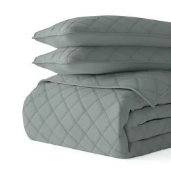 Kirklands Home Stitched Diamond 3-pc. Queen Quilt Set Green New