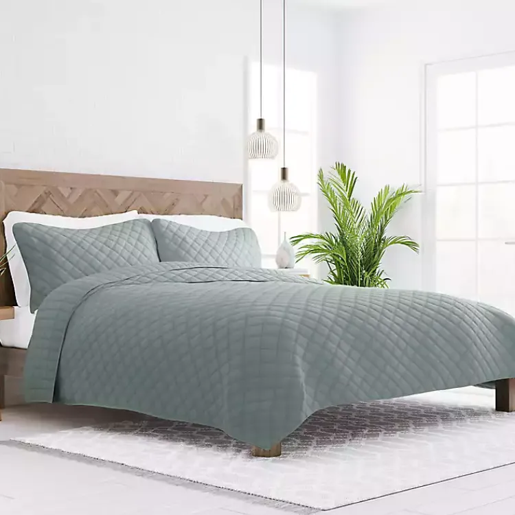 Kirklands Home Stitched Diamond 3-pc. King Quilt Set Green Hot