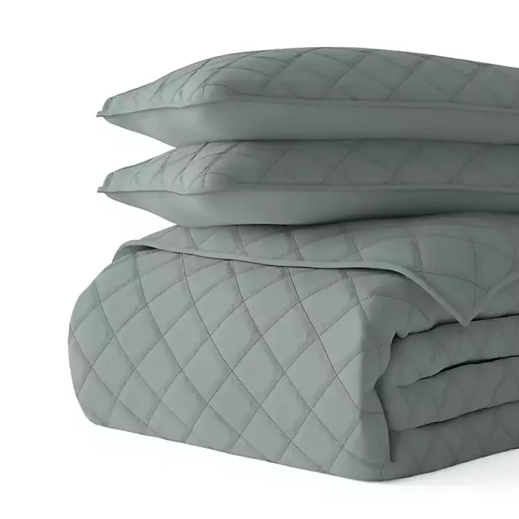 Kirklands Home Stitched Diamond 3-pc. King Quilt Set Green Hot