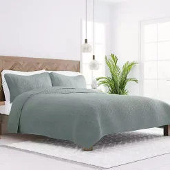 Kirklands Home Stitched Floral 3-pc. King Quilt Set Green