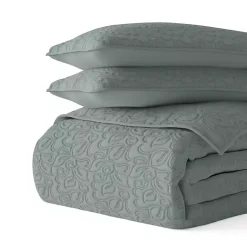 Kirklands Home Stitched Floral 3-pc. King Quilt Set Green