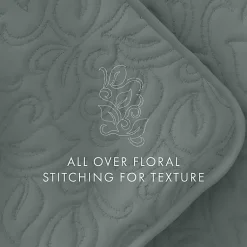 Kirklands Home Stitched Floral 3-pc. King Quilt Set Green