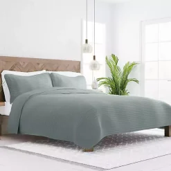 Kirklands Home Stitched Stripes 3-pc. King Quilt Set Green Outlet