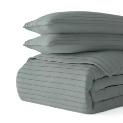 Kirklands Home Stitched Stripes 3-pc. King Quilt Set Green Outlet