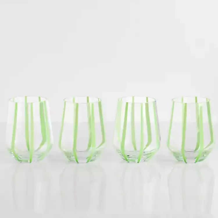 Kirklands Home Green Striped Stemless Wine Glasses, Set of 4 Best