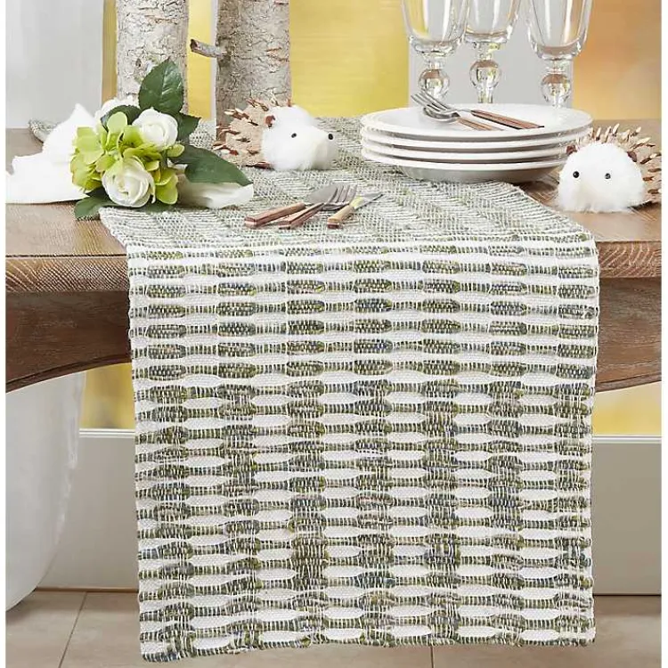 Kirklands Home Green Tea Woven Stripe Table Runner, 90 in. Outlet
