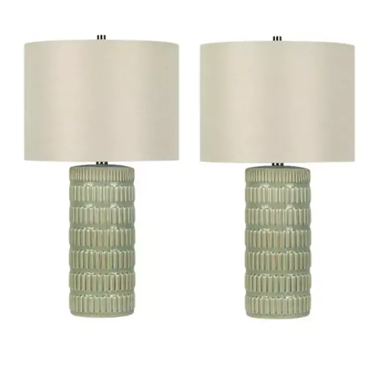 Kirklands Home Green Textured Column Table Lamps, Set of 2 Tan Discount