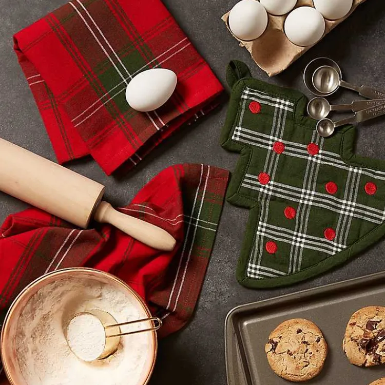 Christmas Dining & Entertaining>Kirklands Home Green Tree Plaid 3-pc. Dishtowel & Potholder Set