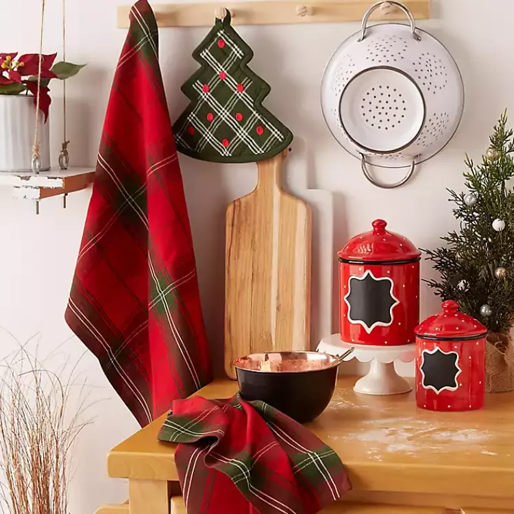 Christmas Dining & Entertaining>Kirklands Home Green Tree Plaid 3-pc. Dishtowel & Potholder Set