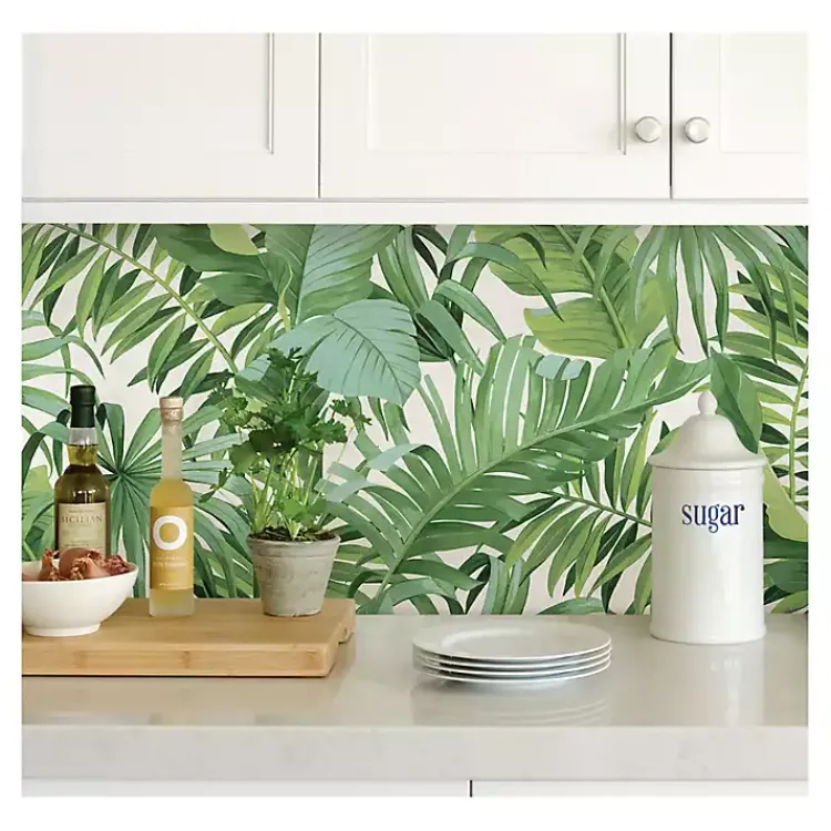 Kirklands Home Tropical Leaves Peel & Stick Wallpaper Green Best
