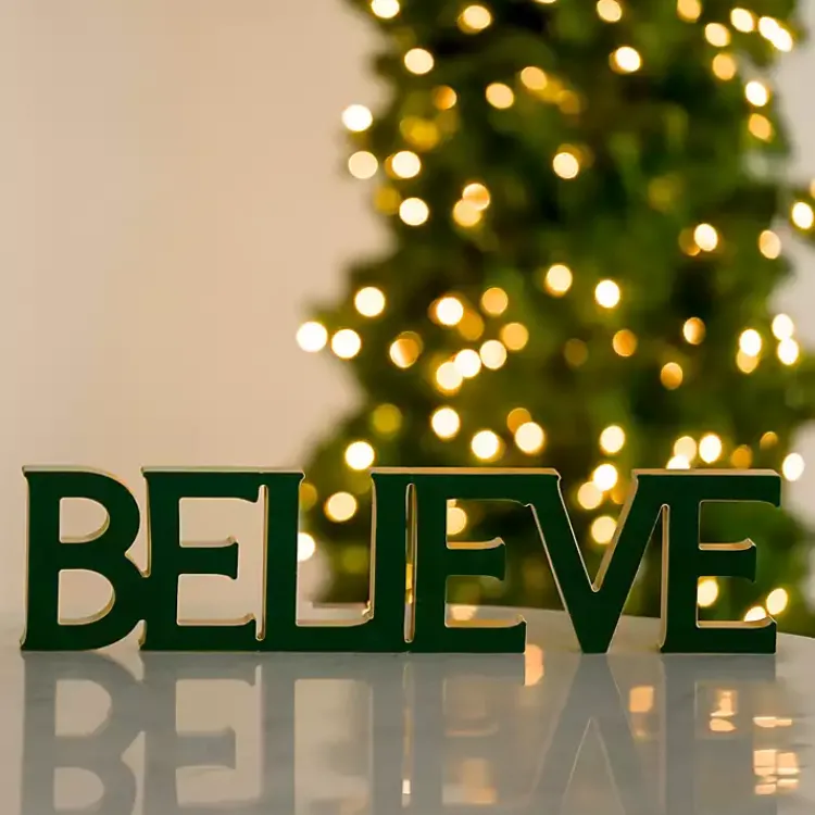 Christmas Decorations>Kirklands Home Velvet Believe Tabletop Sign Green