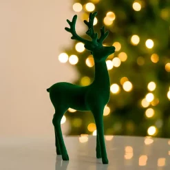 Christmas Decorations>Kirklands Home Velvet Standing Deer Figurine Green