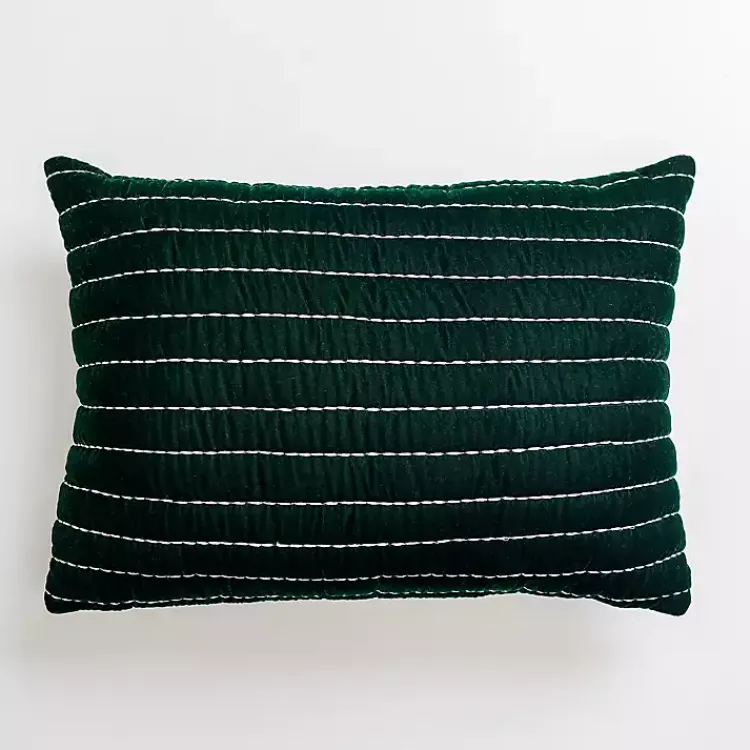 Pillows>Kirklands Home Velvet Stitched Lumbar Pillow Green
