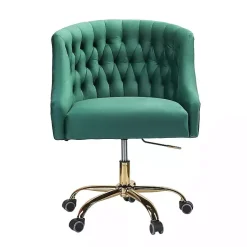 Kirklands Home Velvet Tufted Golden Leg Swivel Office Chair Green New