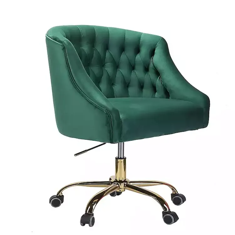 Kirklands Home Velvet Tufted Golden Leg Swivel Office Chair Green New