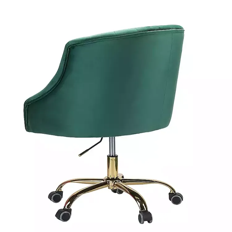 Kirklands Home Velvet Tufted Golden Leg Swivel Office Chair Green New