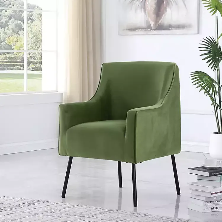 Kirklands Home Velvet Upholstered Black Legs Accent Chair Green Hot