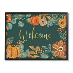 Fall>Kirklands Home Green Welcome Pumpkin Floral Framed Wall Art