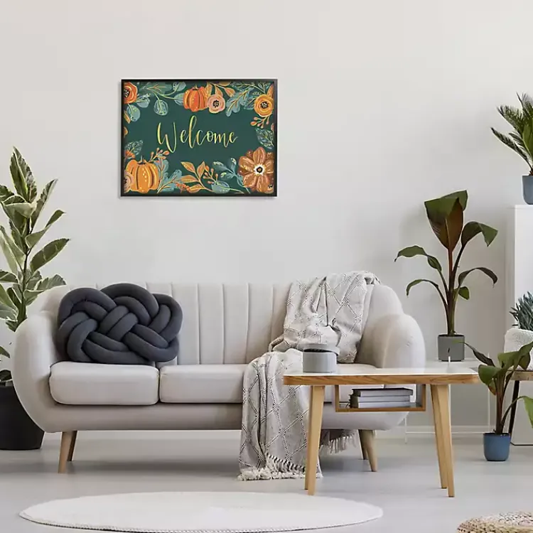 Fall>Kirklands Home Green Welcome Pumpkin Floral Framed Wall Art