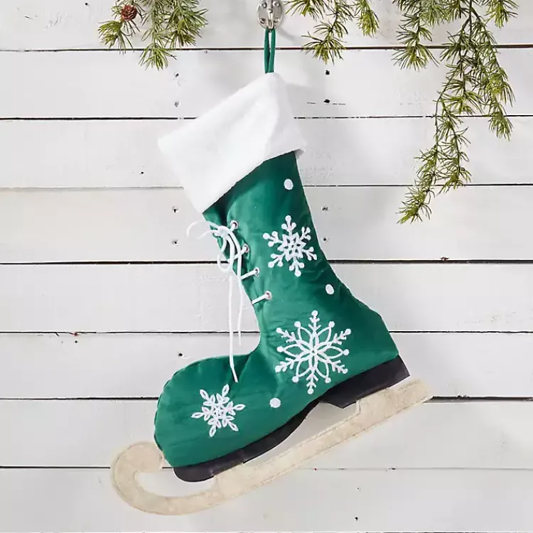 Christmas Stockings & Stocking Holders>Kirklands Home Winter Skate Stocking Green