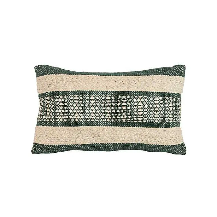 Pillows>Kirklands Home Green Woven Stripe Lumbar Pillow