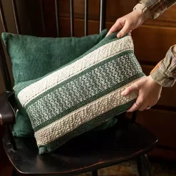 Pillows>Kirklands Home Green Woven Stripe Lumbar Pillow
