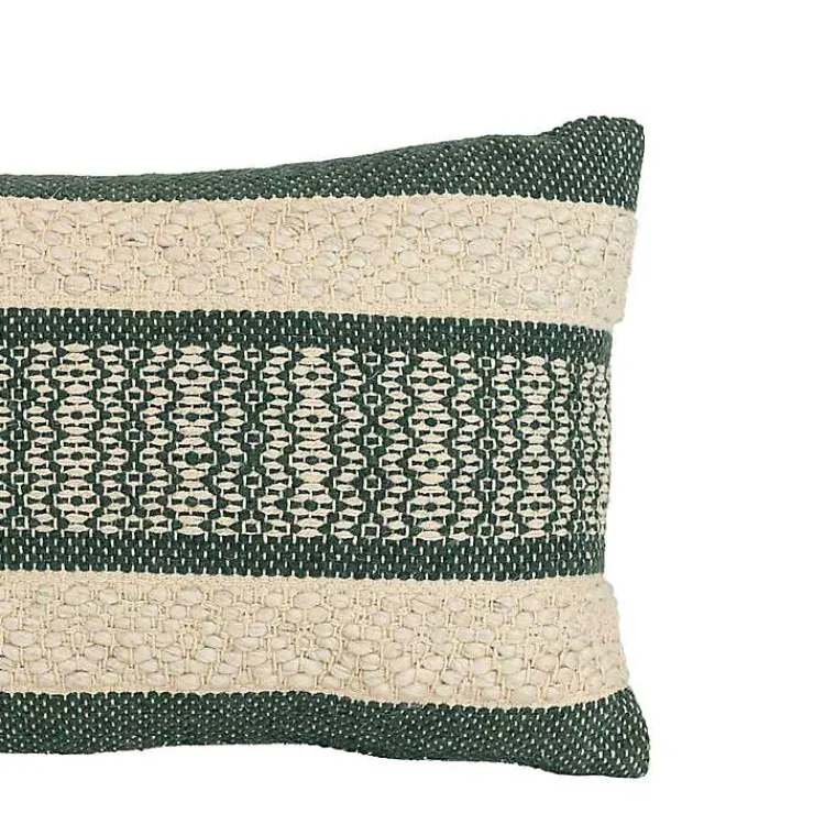 Pillows>Kirklands Home Green Woven Stripe Lumbar Pillow