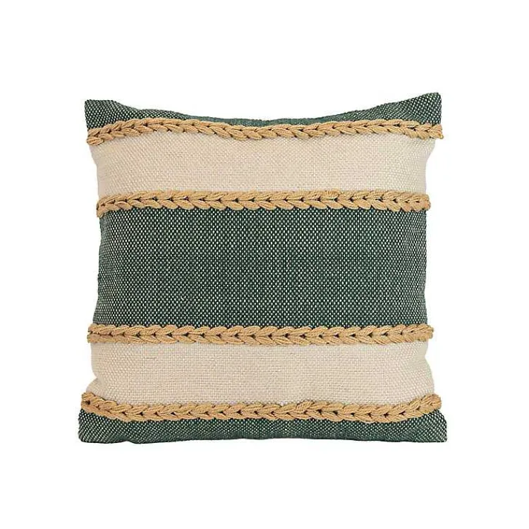 Pillows>Kirklands Home Green Woven Wide Stripe Indoor/Outdoor Pillow