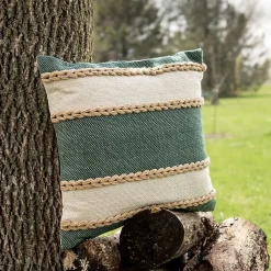 Pillows>Kirklands Home Green Woven Wide Stripe Indoor/Outdoor Pillow