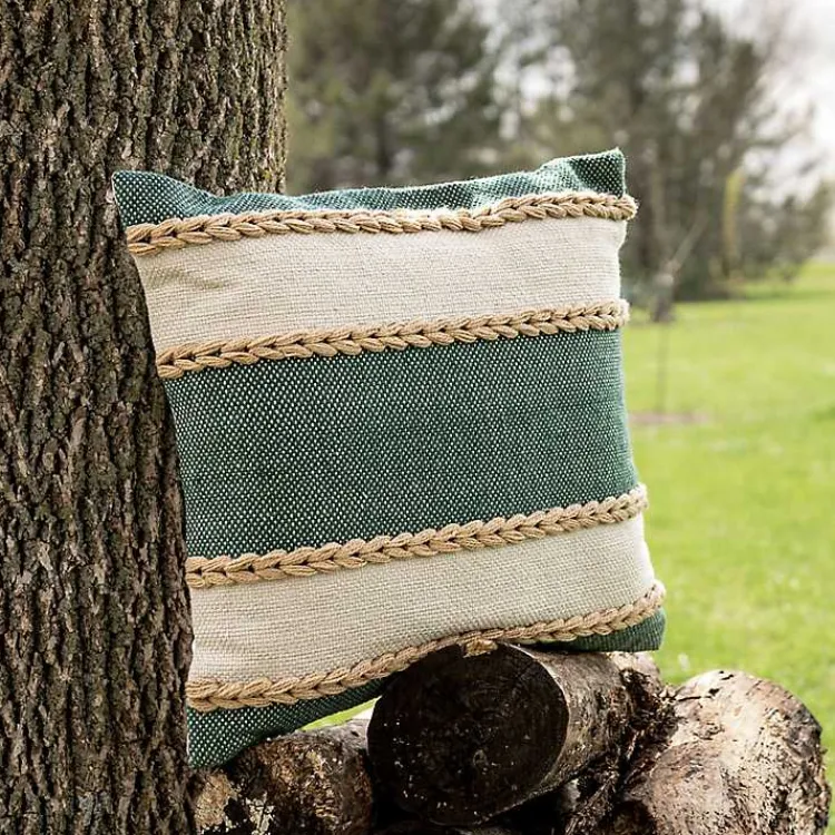 Pillows>Kirklands Home Green Woven Wide Stripe Indoor/Outdoor Pillow